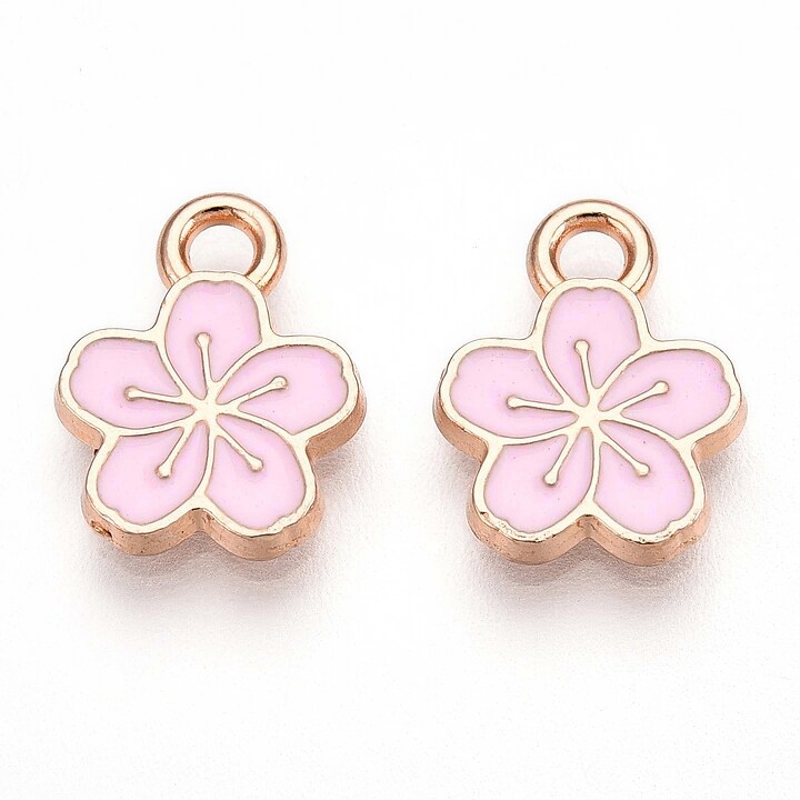 Charm mini pandantiv auriu emailat floare roz 11x9mm