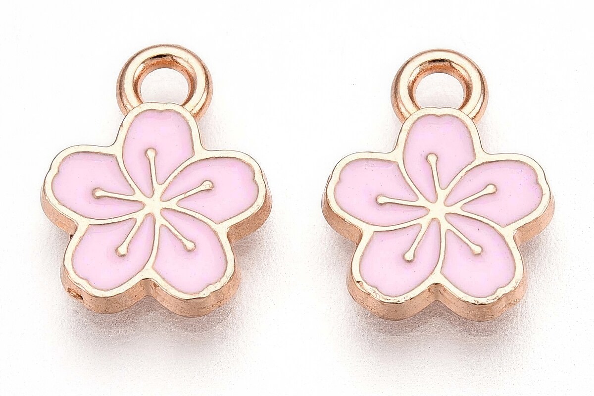 Charm mini pandantiv auriu emailat floare roz 11x9mm