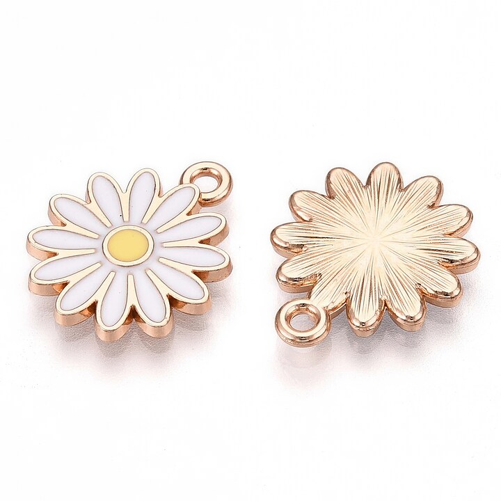 Charm mini pandantiv auriu emailat margareta 18x15mm