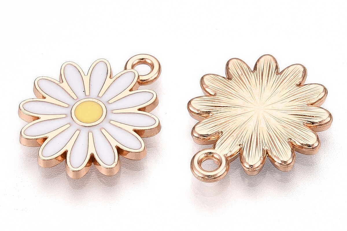 Charm mini pandantiv auriu emailat margareta 18x15mm