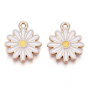 Charm mini pandantiv auriu emailat margareta 18x15mm
