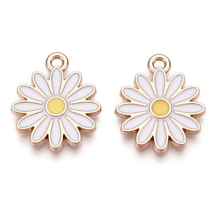 Charm mini pandantiv auriu emailat margareta 18x15mm