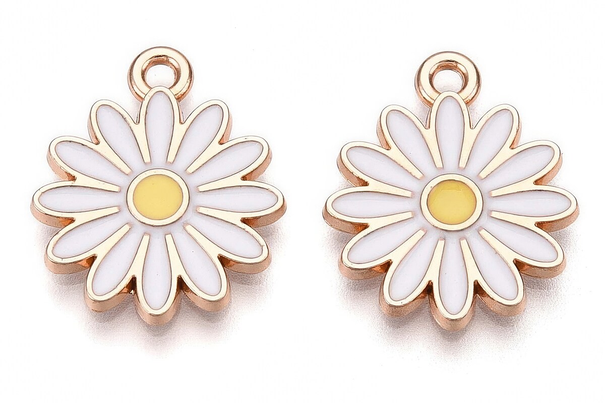 Charm mini pandantiv auriu emailat margareta 18x15mm