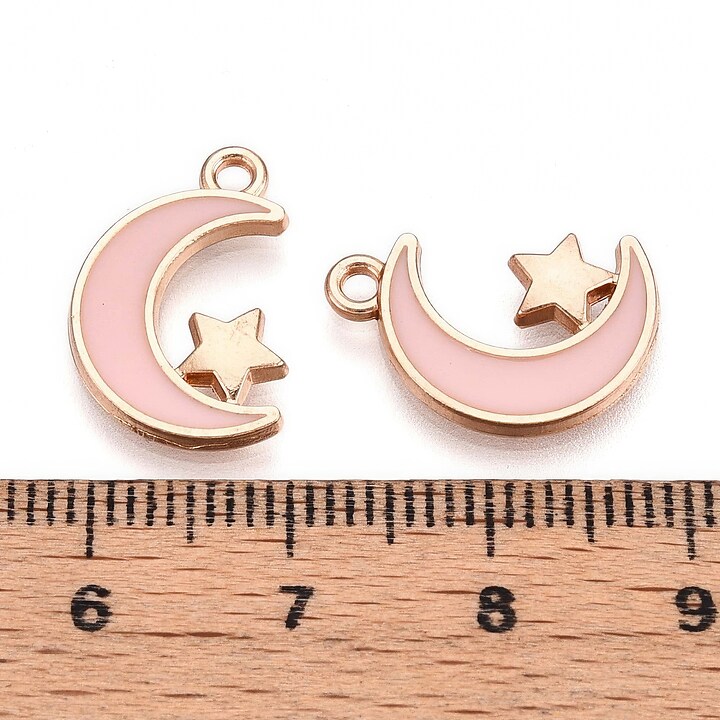 Charm mini pandantiv auriu emailat luna 17x11mm