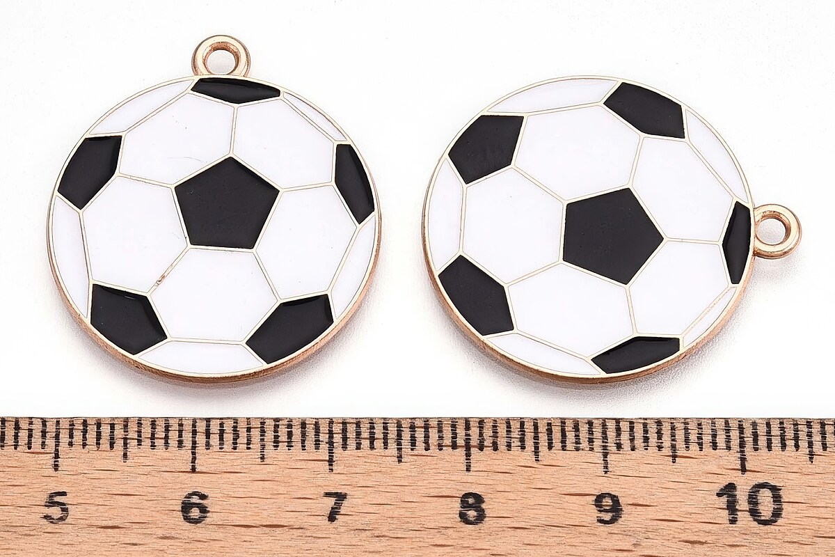 Charm mini pandantiv auriu emailat minge de fotbal 28x25mm