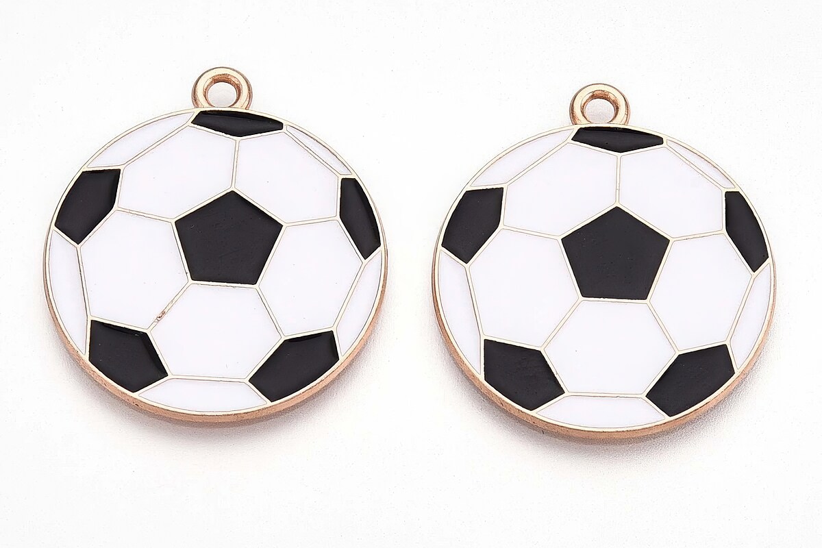 Charm mini pandantiv auriu emailat minge de fotbal 28x25mm