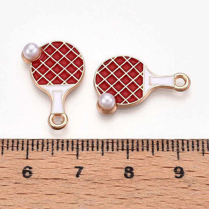 Charm mini pandantiv auriu emailat paleta de ping pong 20x13mm