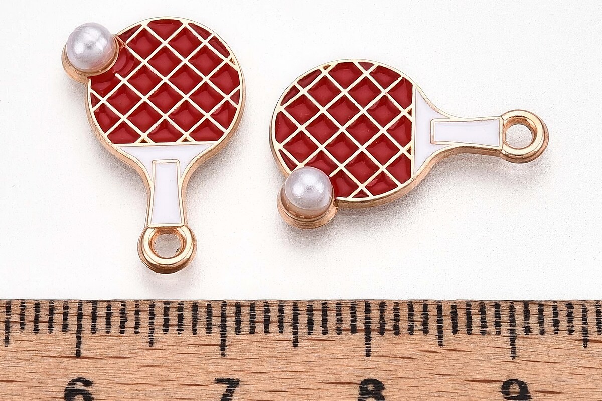 Charm mini pandantiv auriu emailat paleta de ping pong 20x13mm