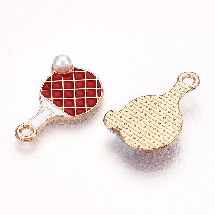 Charm mini pandantiv auriu emailat paleta de ping pong 20x13mm