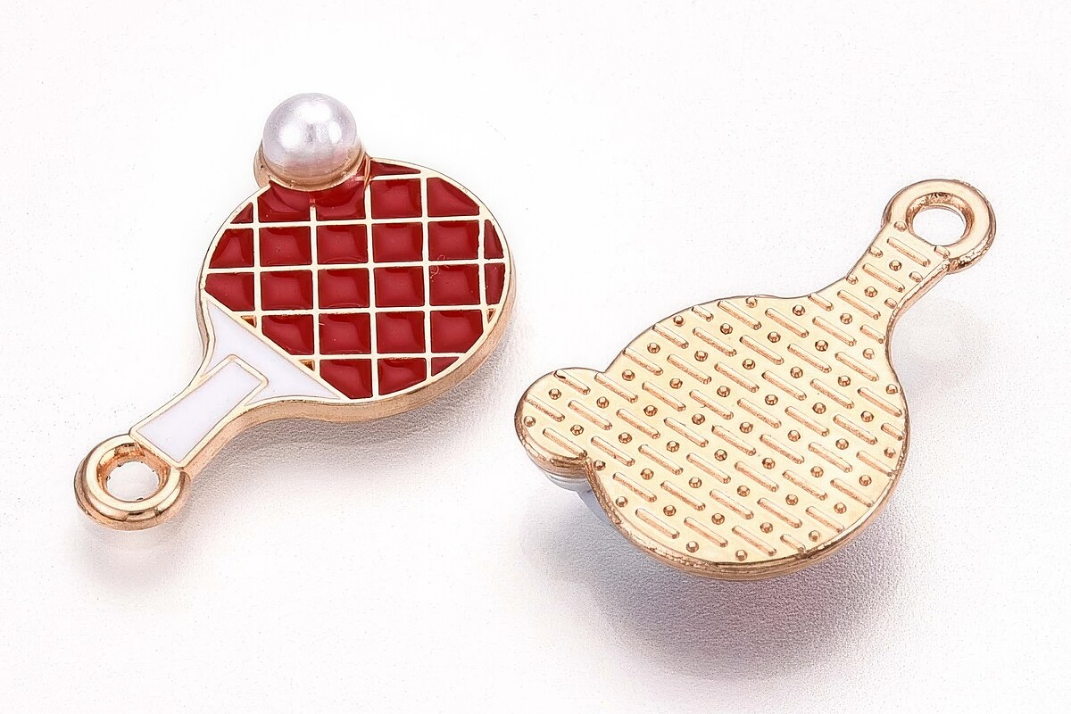 Charm mini pandantiv auriu emailat paleta de ping pong 20x13mm