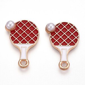 Charm mini pandantiv auriu emailat paleta de ping pong 20x13mm