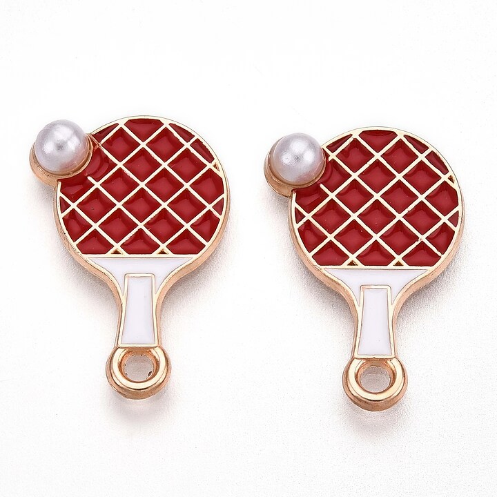 Charm mini pandantiv auriu emailat paleta de ping pong 20x13mm
