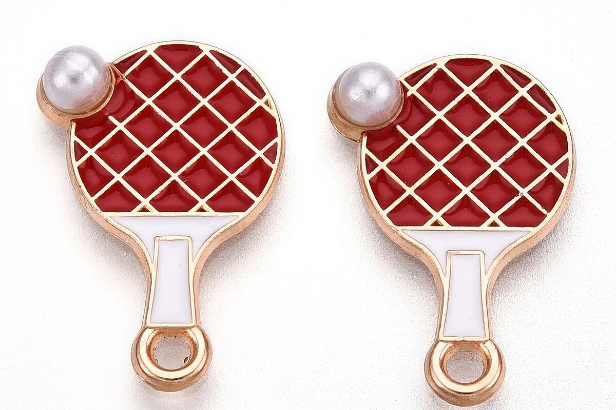 Charm mini pandantiv auriu emailat paleta de ping pong 20x13mm
