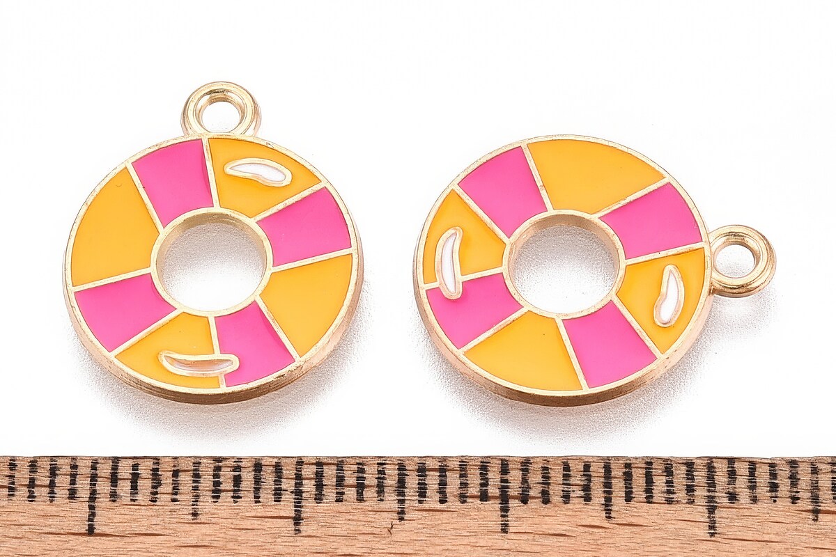 Charm mini pandantiv auriu emailat colac plaja 18x15mm