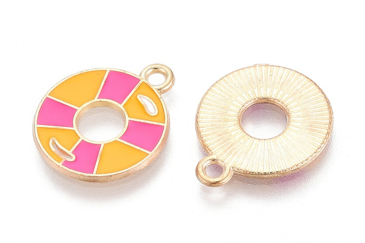 Charm mini pandantiv auriu emailat colac plaja 18x15mm