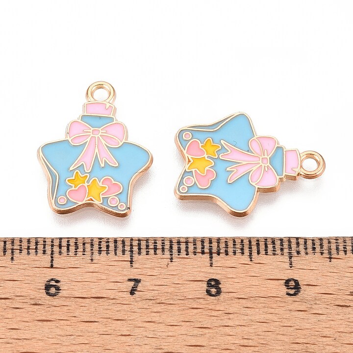 Charm mini pandantiv auriu emailat sticluta in forma de stea 19x15mm