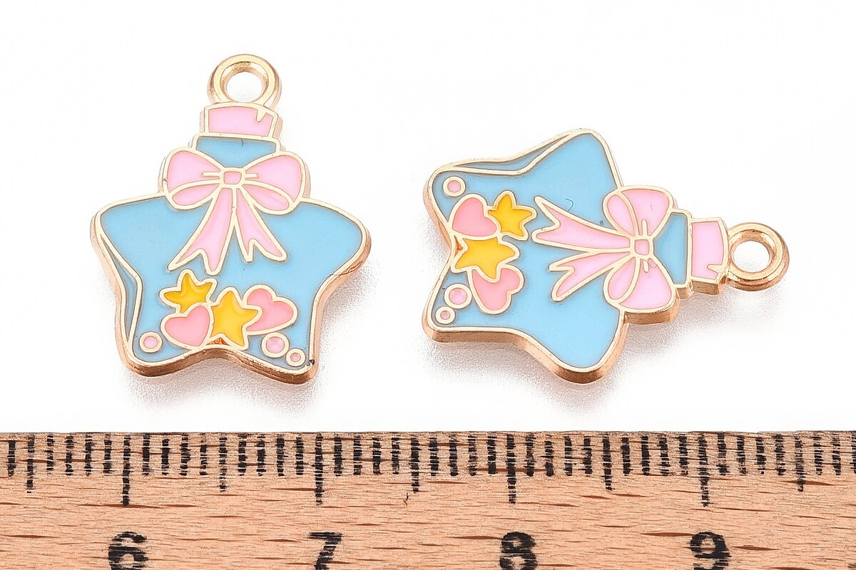 Charm mini pandantiv auriu emailat sticluta in forma de stea 19x15mm