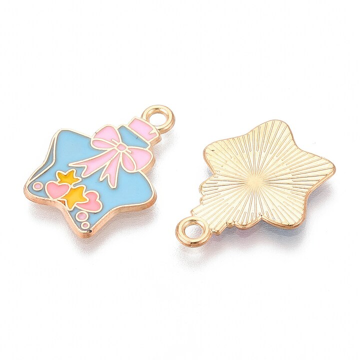 Charm mini pandantiv auriu emailat sticluta in forma de stea 19x15mm