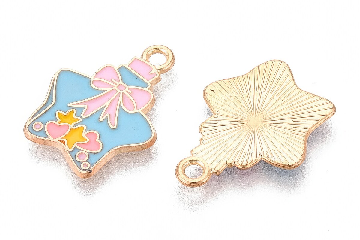 Charm mini pandantiv auriu emailat sticluta in forma de stea 19x15mm