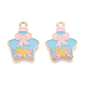 Charm mini pandantiv auriu emailat sticluta in forma de stea 19x15mm