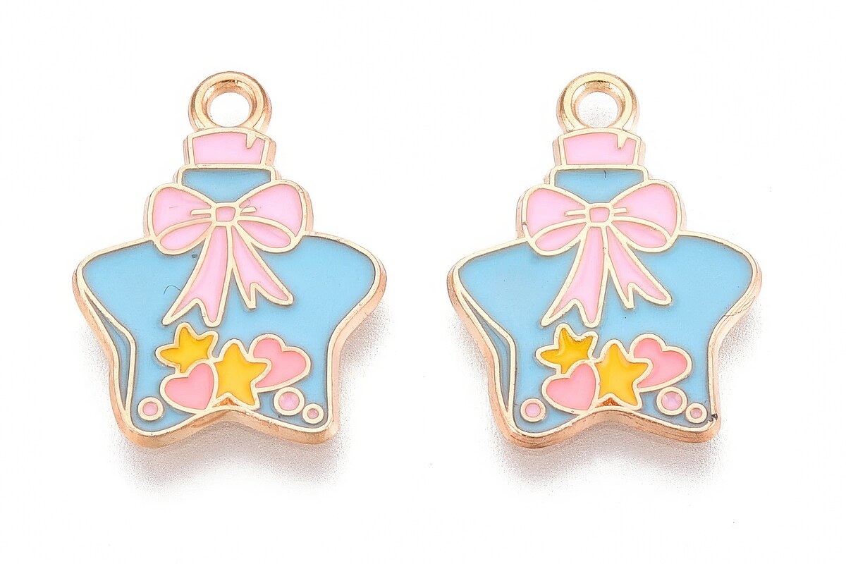 Charm mini pandantiv auriu emailat sticluta in forma de stea 19x15mm