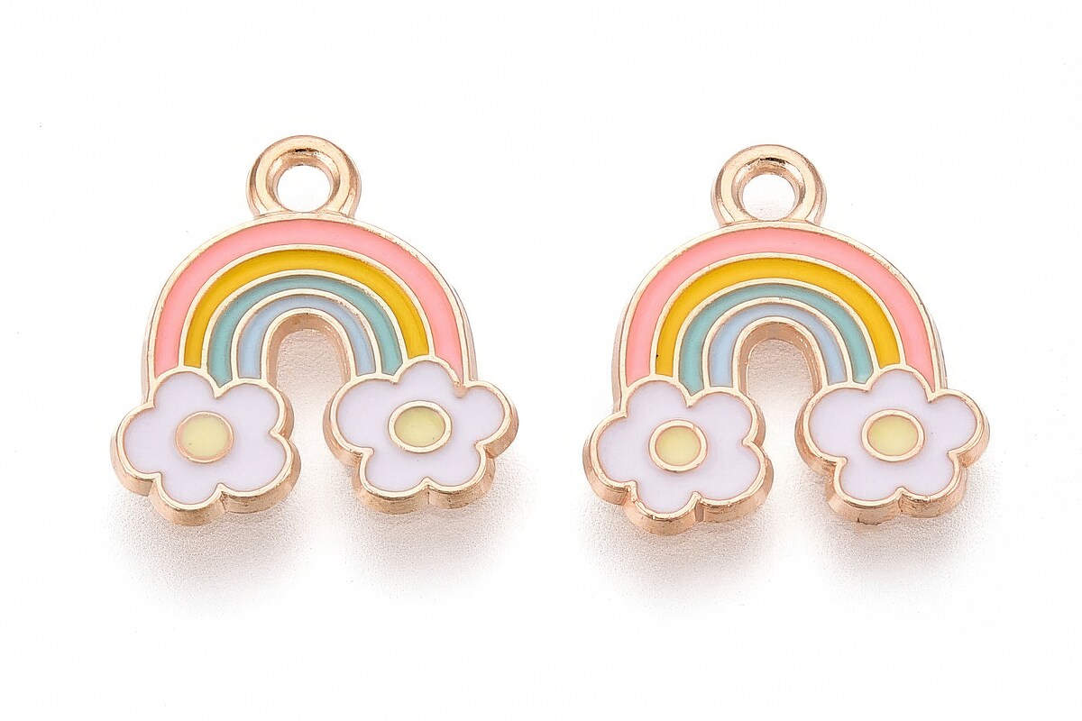 Charm mini pandantiv auriu emailat curcubeu 14,7x14mm