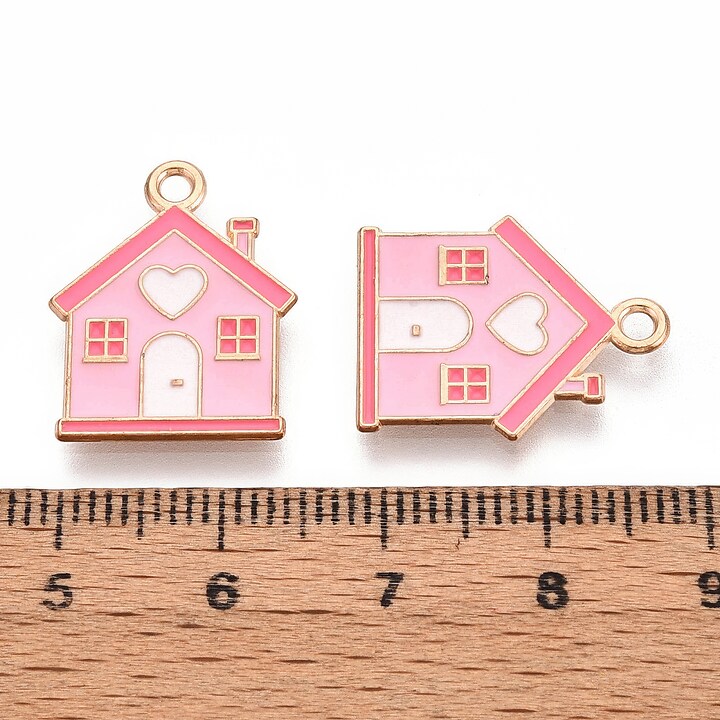 Charm mini pandantiv auriu emailat casuta 19,6x15,6mm