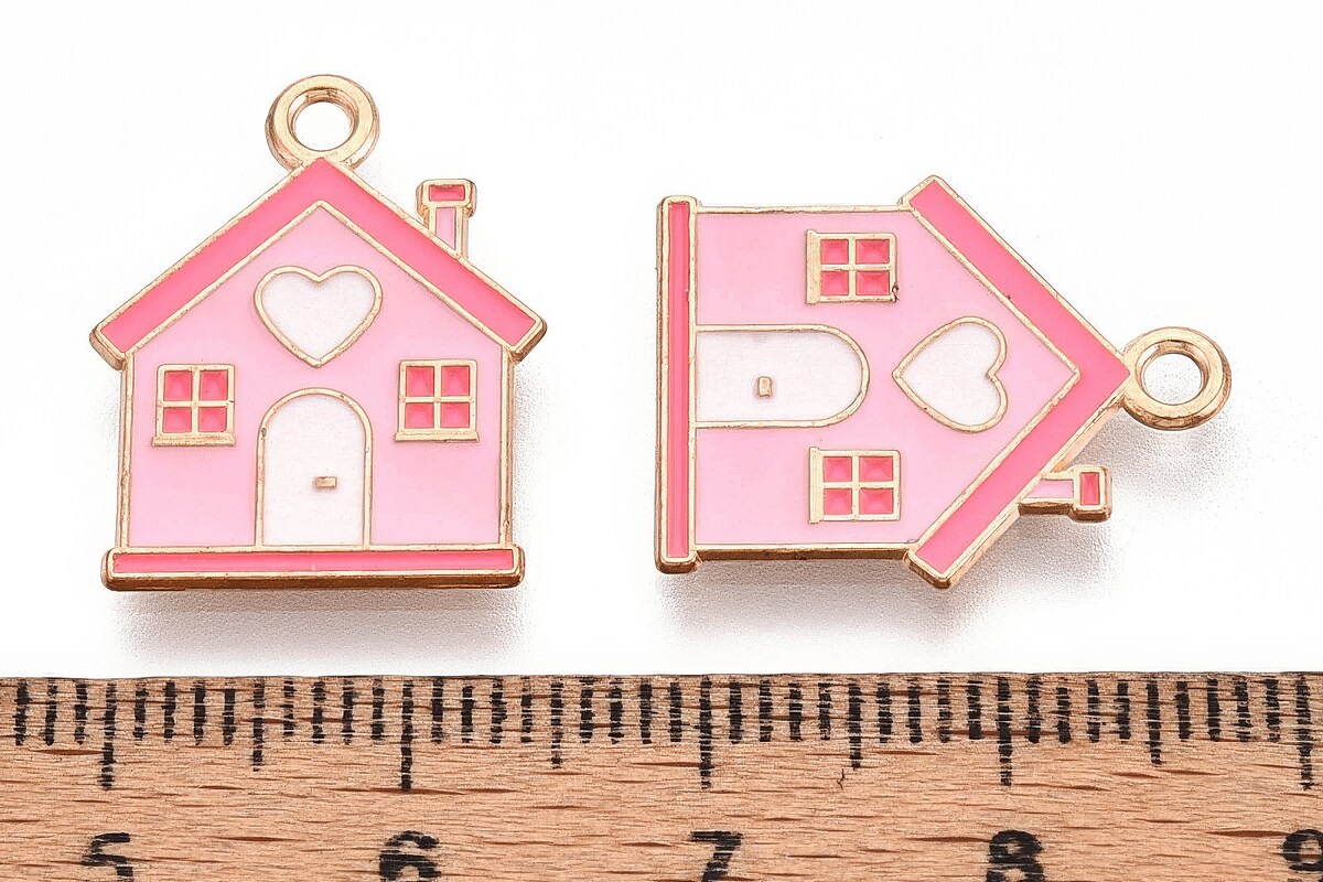 Charm mini pandantiv auriu emailat casuta 19,6x15,6mm