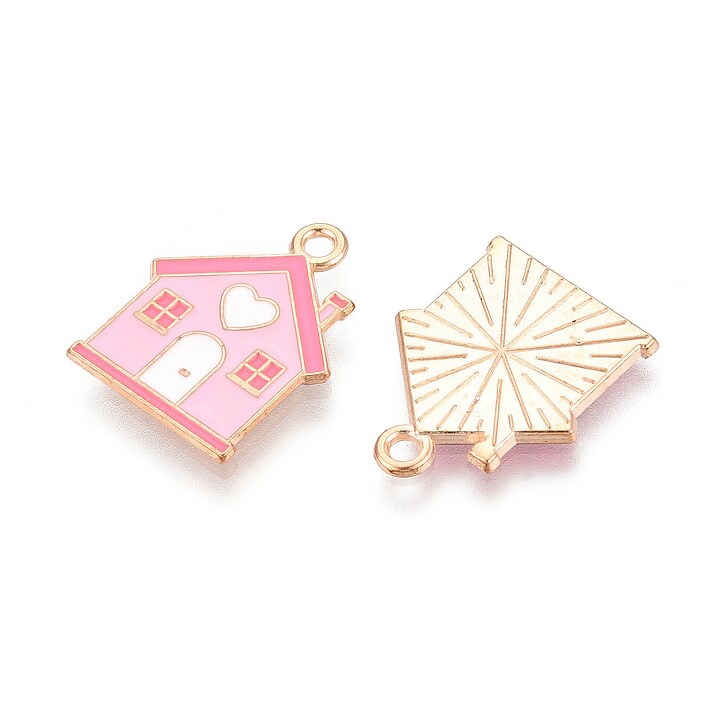 Charm mini pandantiv auriu emailat casuta 19,6x15,6mm