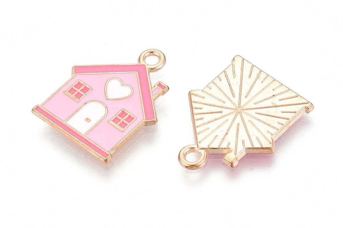 Charm mini pandantiv auriu emailat casuta 19,6x15,6mm