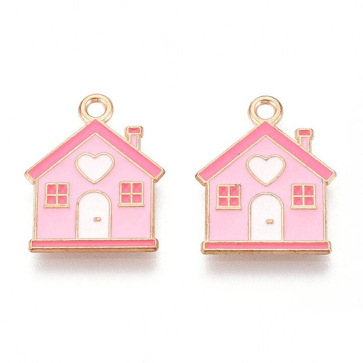 Charm mini pandantiv auriu emailat casuta 19,6x15,6mm