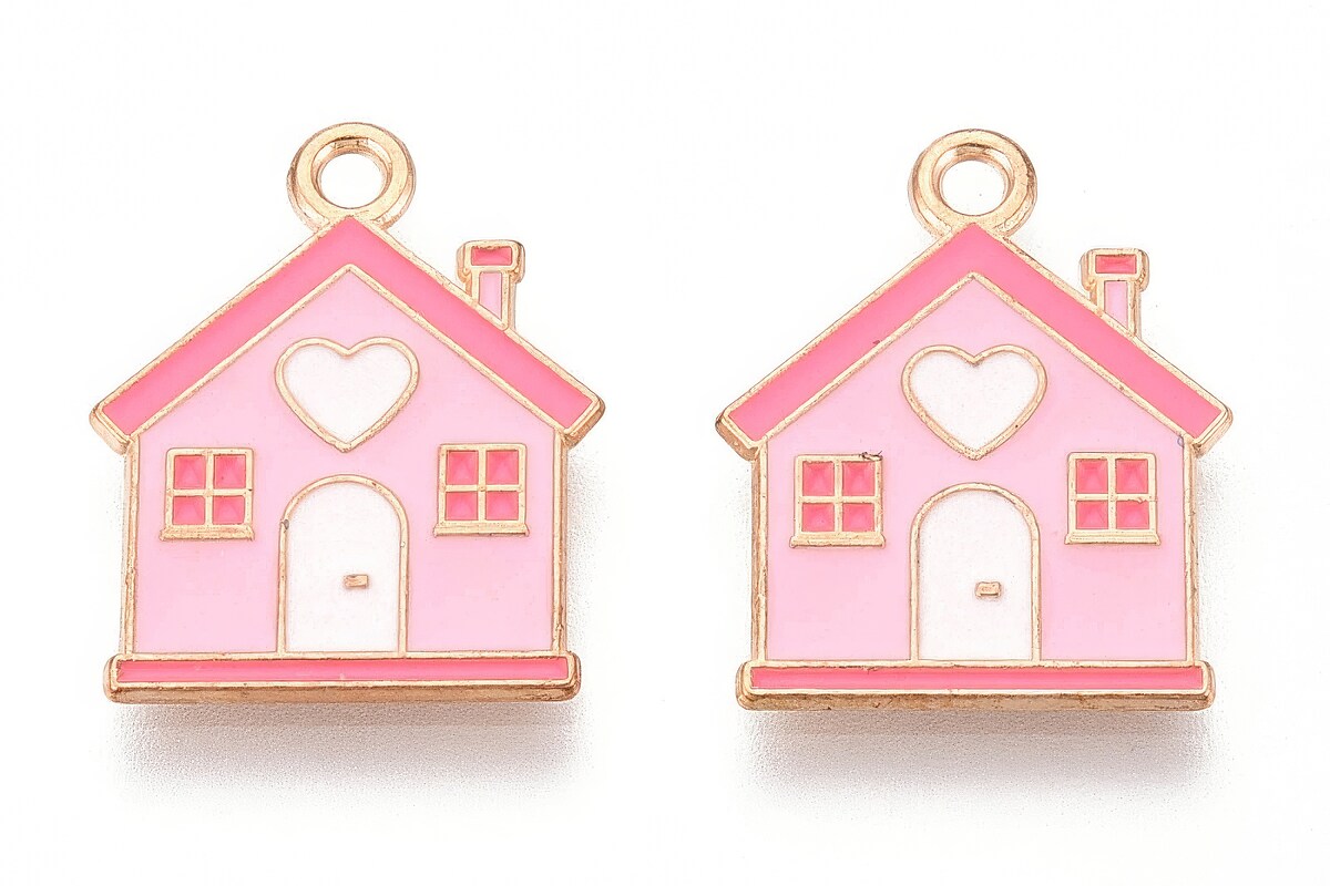 Charm mini pandantiv auriu emailat casuta 19,6x15,6mm