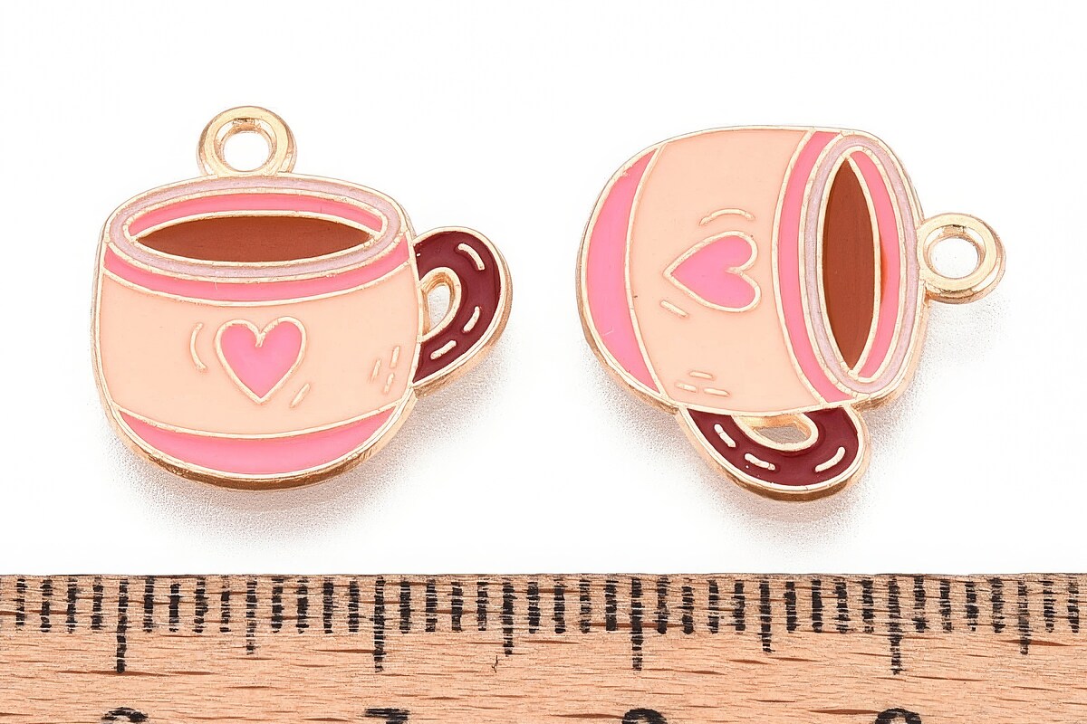 Charm mini pandantiv auriu emailat ceasca 17x16,7mm