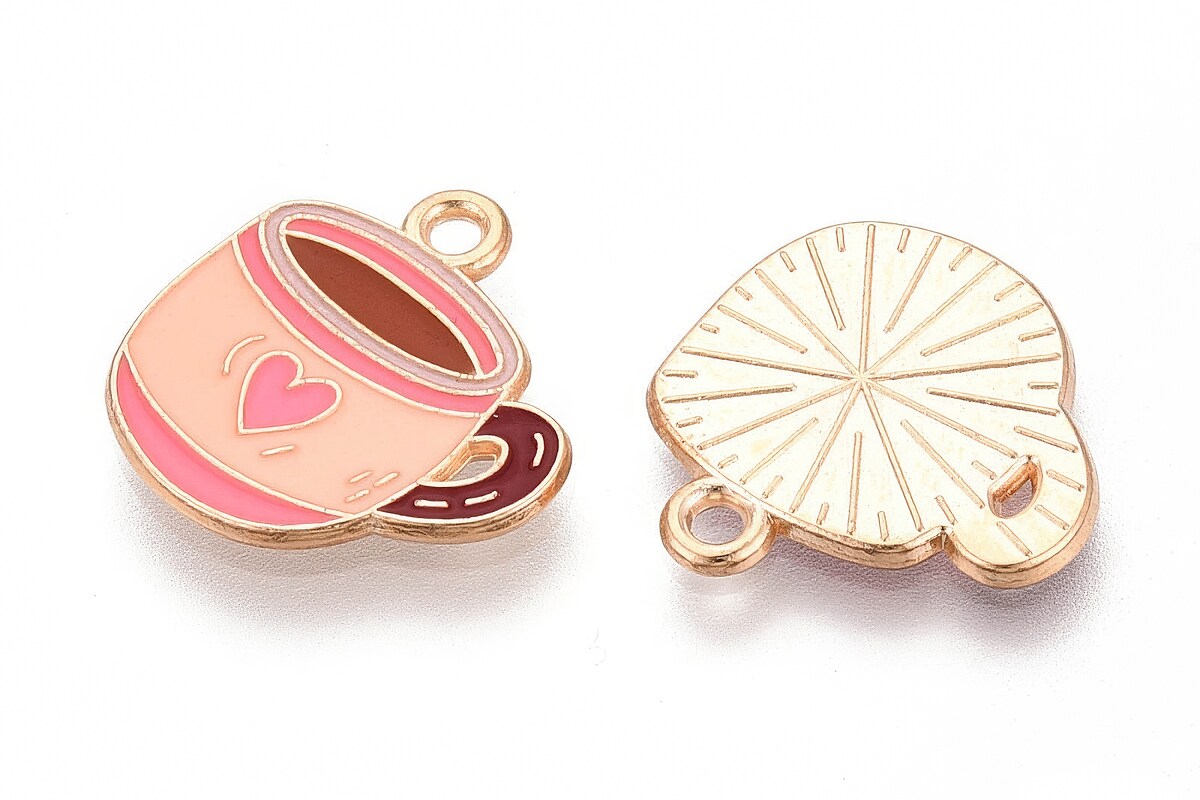 Charm mini pandantiv auriu emailat ceasca 17x16,7mm