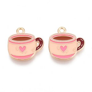 Charm mini pandantiv auriu emailat ceasca 17x16,7mm