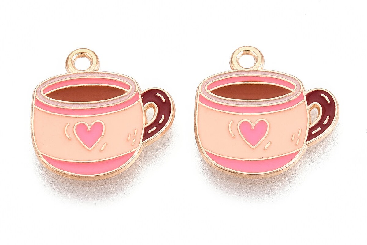 Charm mini pandantiv auriu emailat ceasca 17x16,7mm