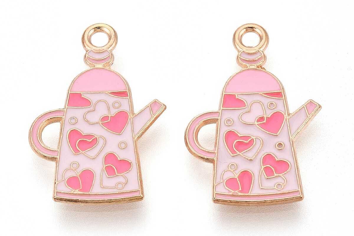 Charm mini pandantiv auriu emailat ceainic 22x15mm