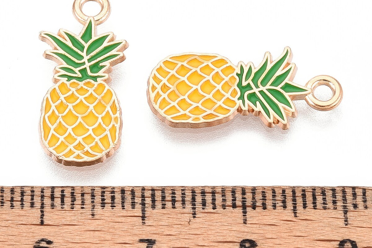 Charm mini pandantiv auriu emailat ananas 20x9mm