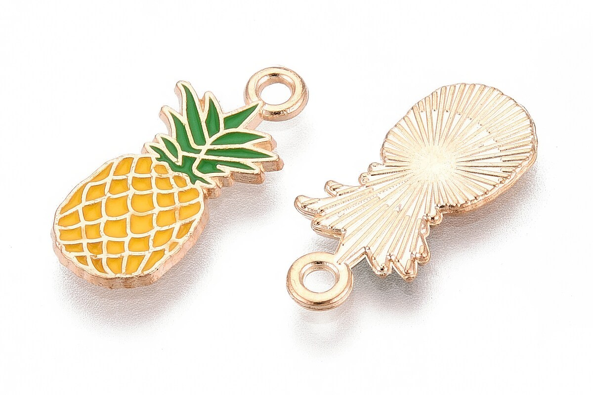 Charm mini pandantiv auriu emailat ananas 20x9mm