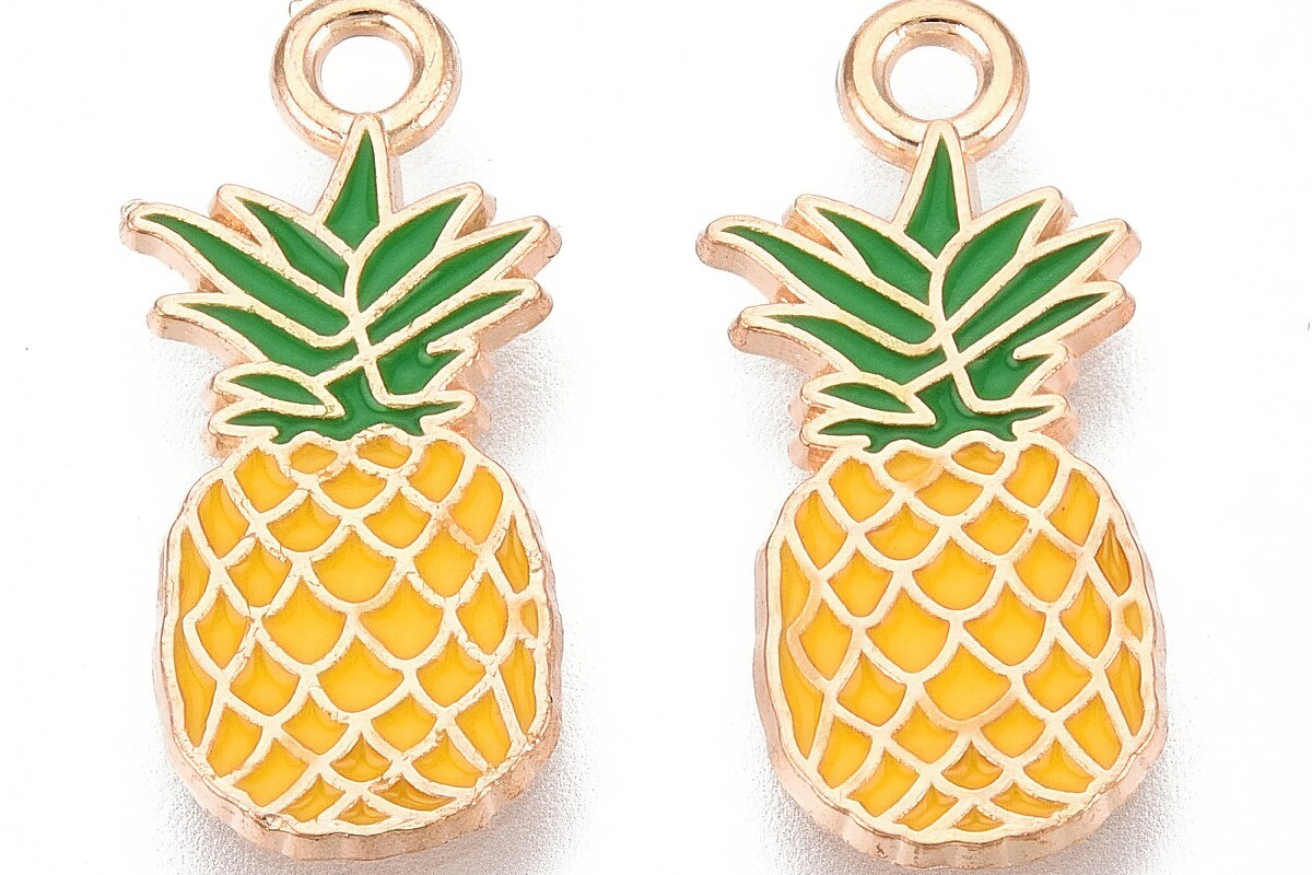 Charm mini pandantiv auriu emailat ananas 20x9mm