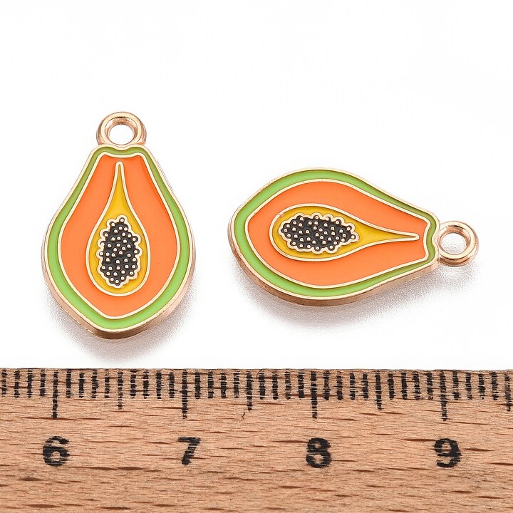 Charm mini pandantiv auriu emailat papaya 20x12mm