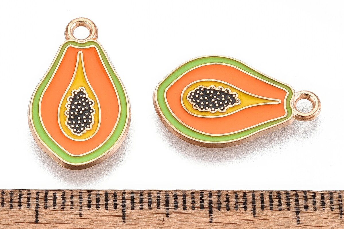 Charm mini pandantiv auriu emailat papaya 20x12mm