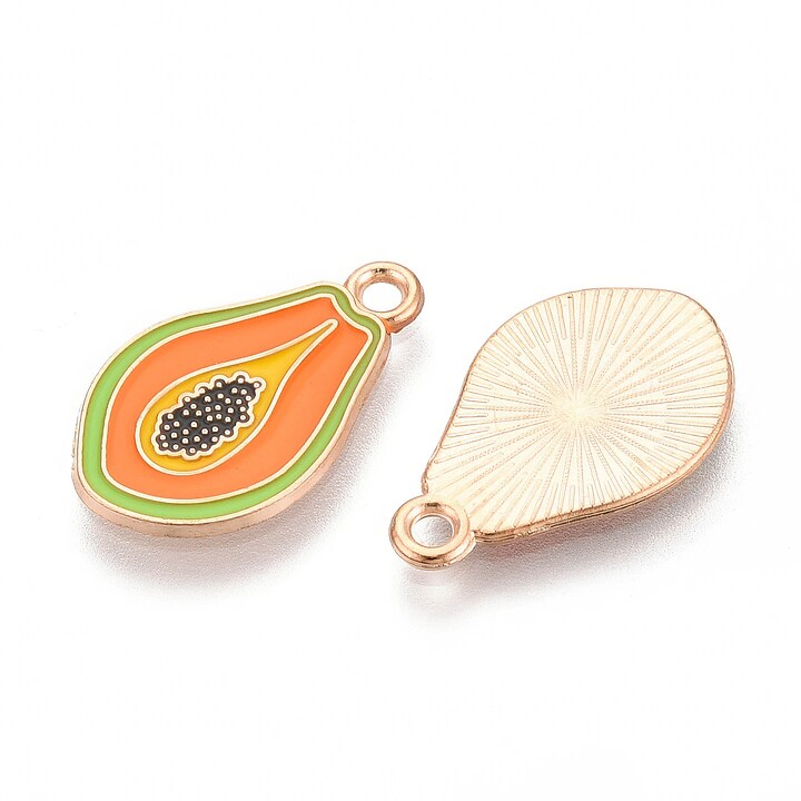 Charm mini pandantiv auriu emailat papaya 20x12mm