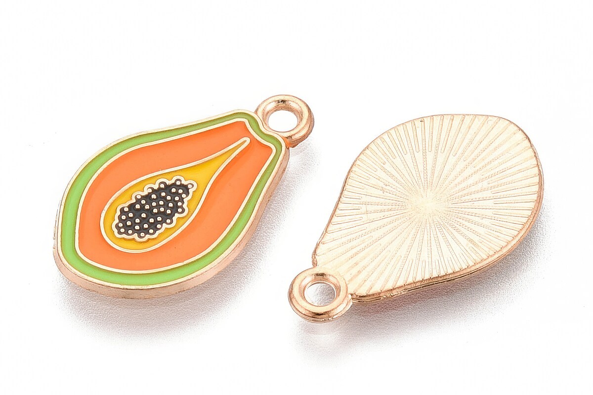 Charm mini pandantiv auriu emailat papaya 20x12mm