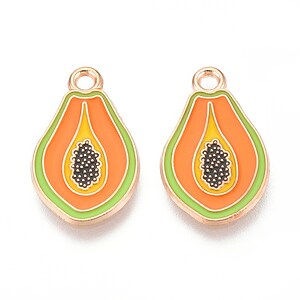 Charm mini pandantiv auriu emailat papaya 20x12mm