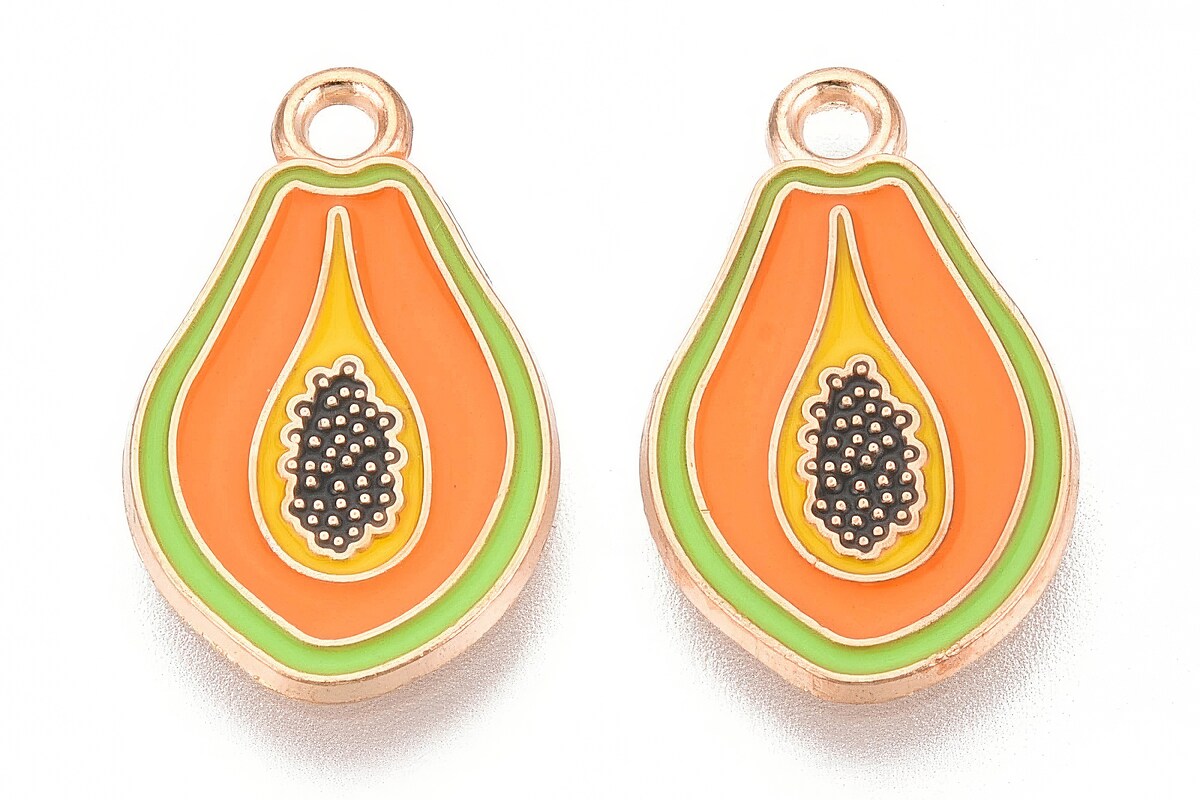 Charm mini pandantiv auriu emailat papaya 20x12mm