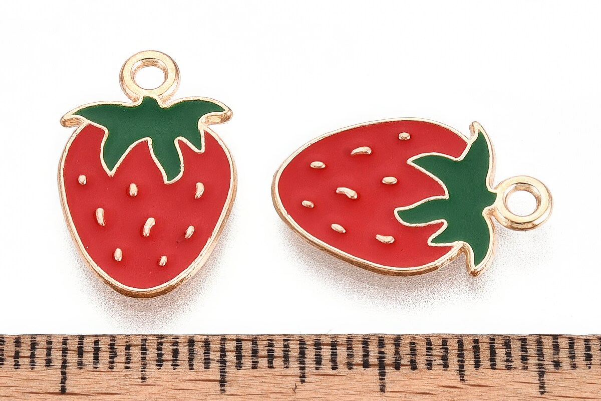 Charm mini pandantiv auriu emailat capsuna 18x11,5mm