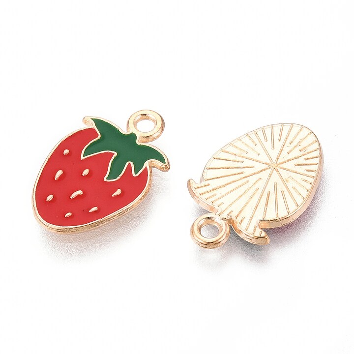 Charm mini pandantiv auriu emailat capsuna 18x11,5mm