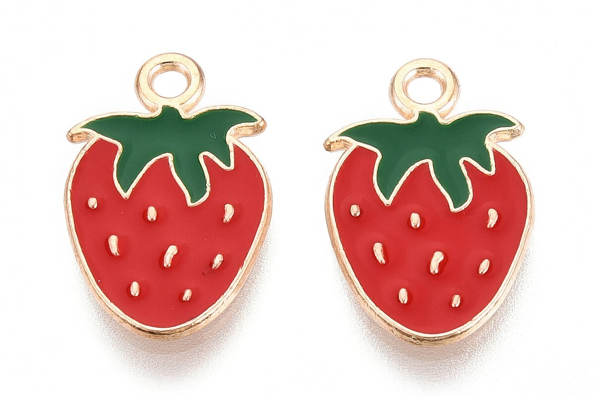 Charm mini pandantiv auriu emailat capsuna 18x11,5mm