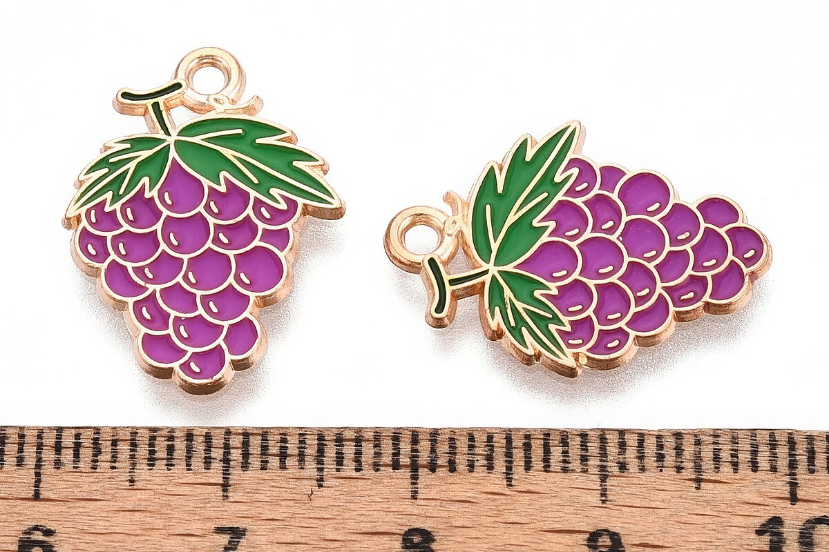 Charm mini pandantiv auriu emailat strugure 21x15mm